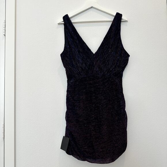 NWT Lulus Shining Stunner black multi lurex glitter ruched bodycon mini dress M - Picture 3 of 6